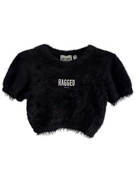 Ragged Jeans Fuzzy Black Cropped Knit Sweater Size 12